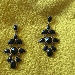 Black and Gold Floral Earrings with Teardrop Design